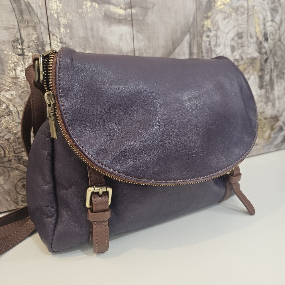 Vera Pelle purple and brown LEATHER shoulder bag MADE IN ITALY PRISTINE
